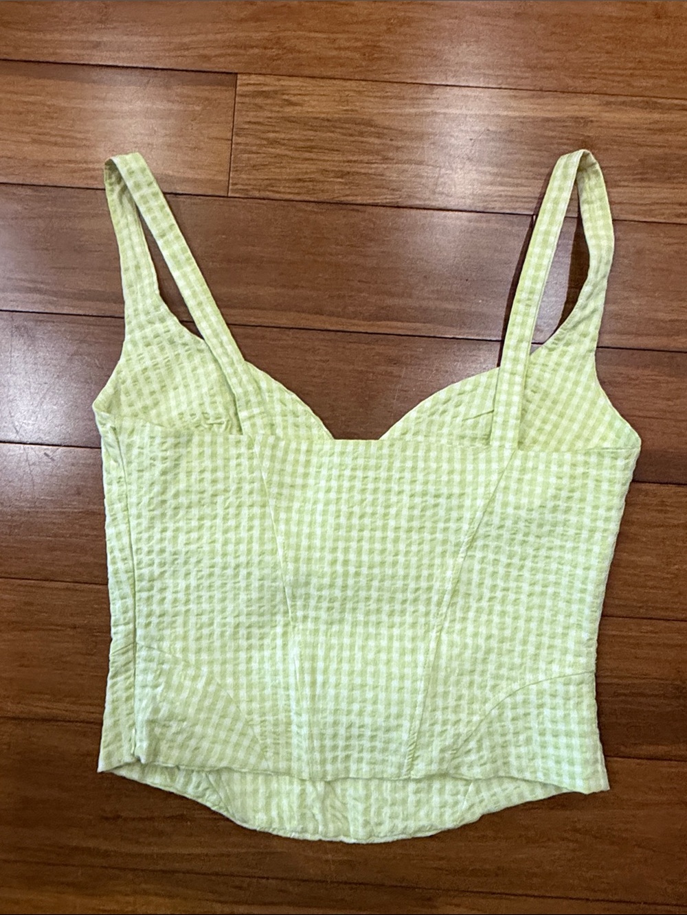 Zara green and white Gingham Sweetheart Crop Top - Picture 3 of 5